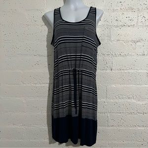 Olive & Oak Womens Dress M Blue Striped Rayon Tie Waist Sleeveless D16